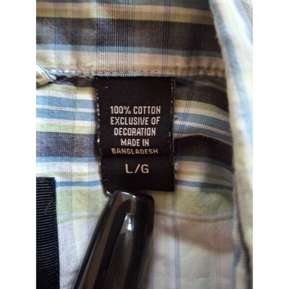 Timberland Plaid Short Sleeve Button Up Shirt Mens Large Green Blue - Picture 4 of 7